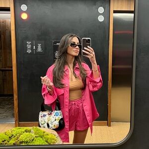 Zara Satin Pink Shirt and Shorts Set